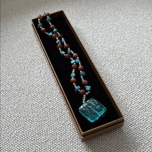 Elegant Turquoise and Brown Beaded Necklace